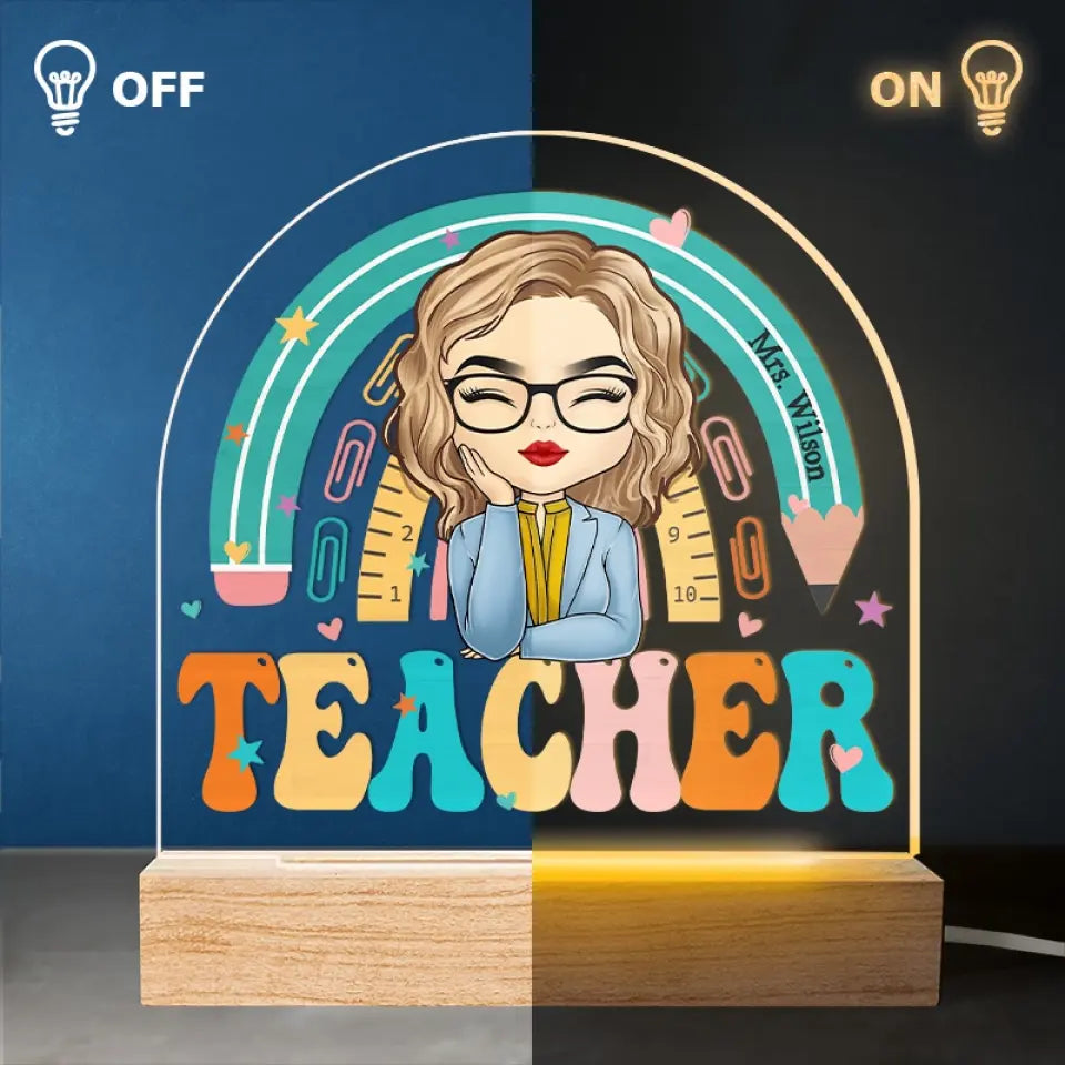 Reine de la classe - Lampe LED 3D personnalisée pour enseignant - Cadeau pour enseignant