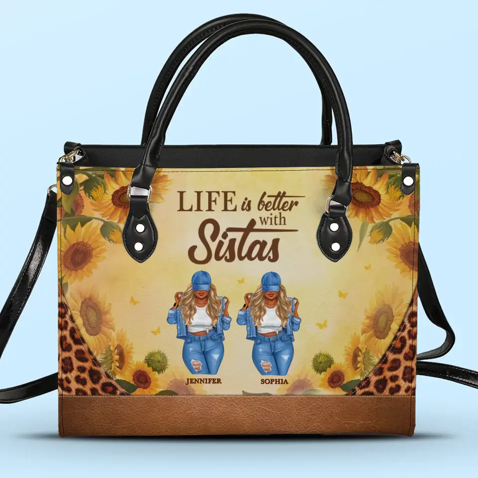 La vie est meilleure avec des sœurs - Sac à main en cuir personnalisé pour meilleure amie - Cadeau pour meilleures amies, meilleures amies, sœurs