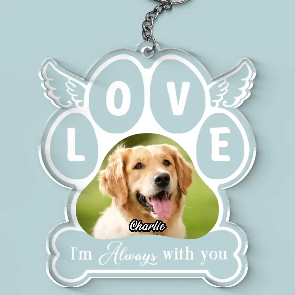 Porte-clés personnalisé en acrylique avec photo « Je suis toujours là » - Cadeau de condoléances pour les propriétaires et les amoureux des animaux
