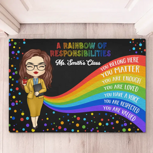 Un arc-en-ciel de responsabilités - Tapis décoratif personnalisé pour enseignant - Cadeau de pendaison de crémaillère pour enseignant