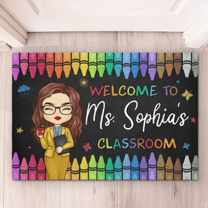 Bienvenue dans notre salle de classe - Tapis décoratif personnalisé pour la maison - Cadeau de pendaison de crémaillère pour l'enseignant