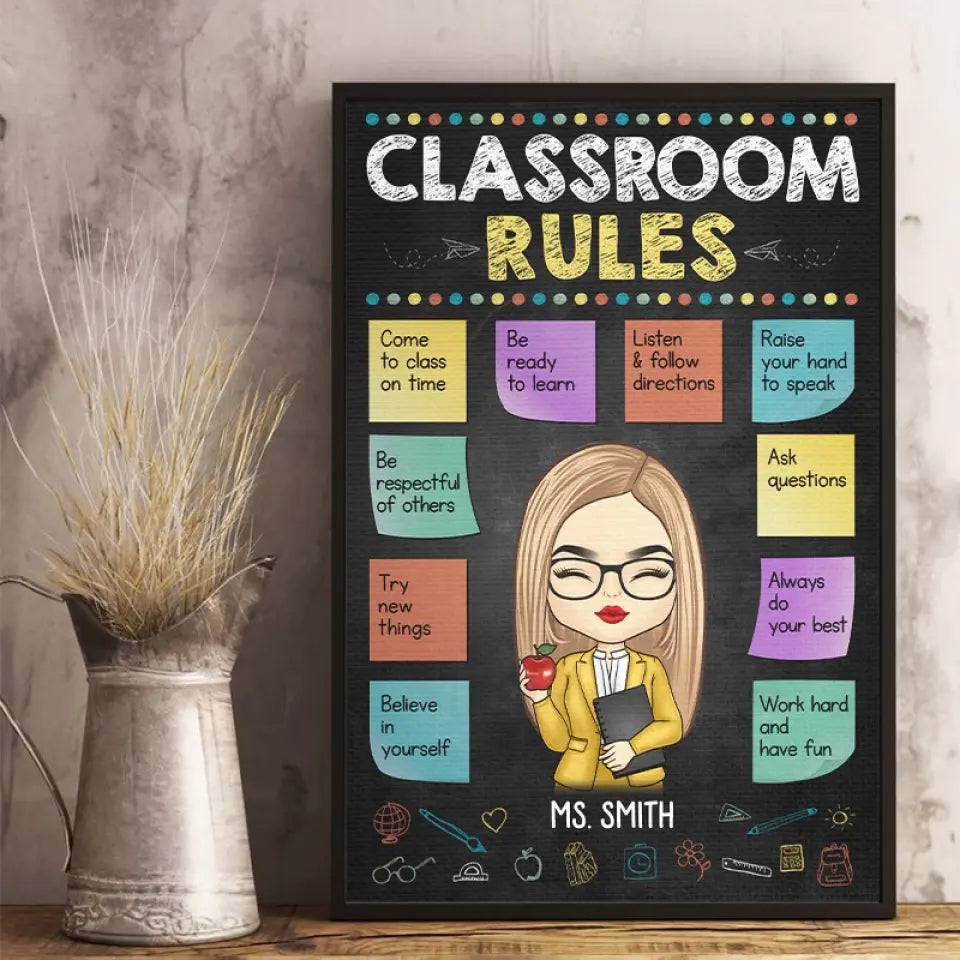 Travaillez dur et amusez-vous - Affiche verticale personnalisée pour enseignant - Cadeau pour enseignant