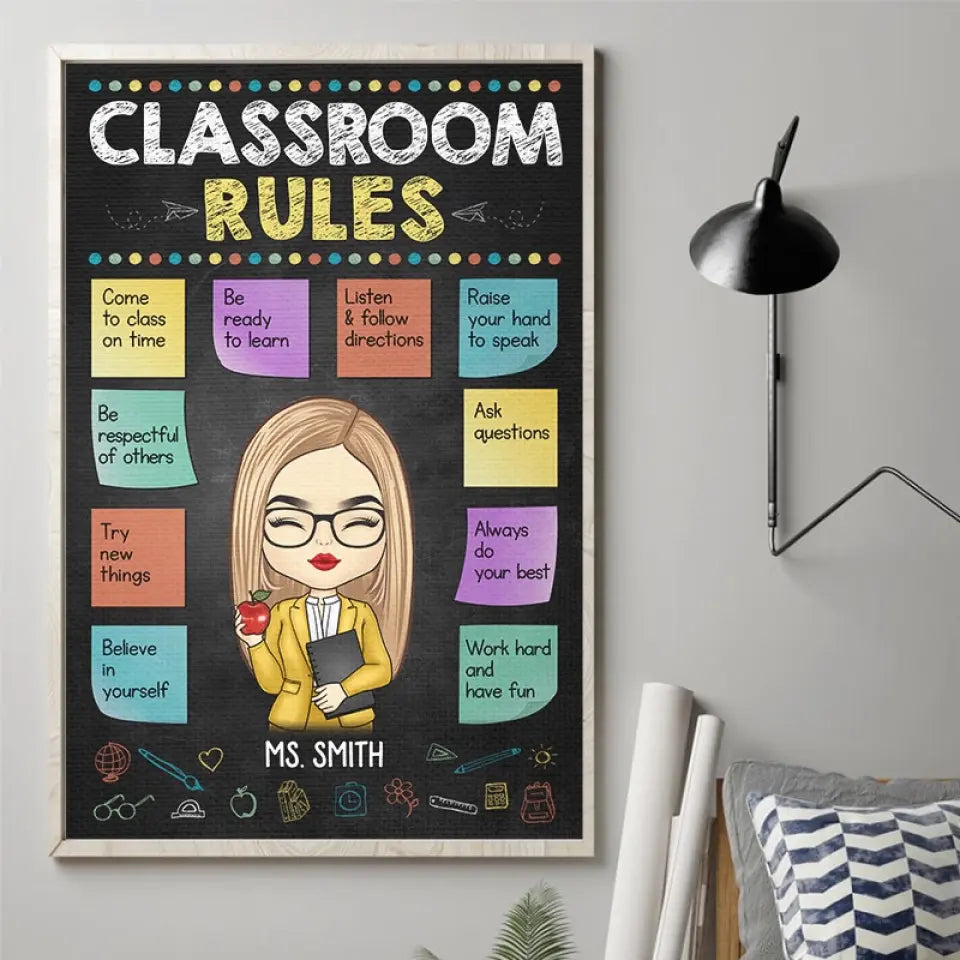 Travaillez dur et amusez-vous - Affiche verticale personnalisée pour enseignant - Cadeau pour enseignant