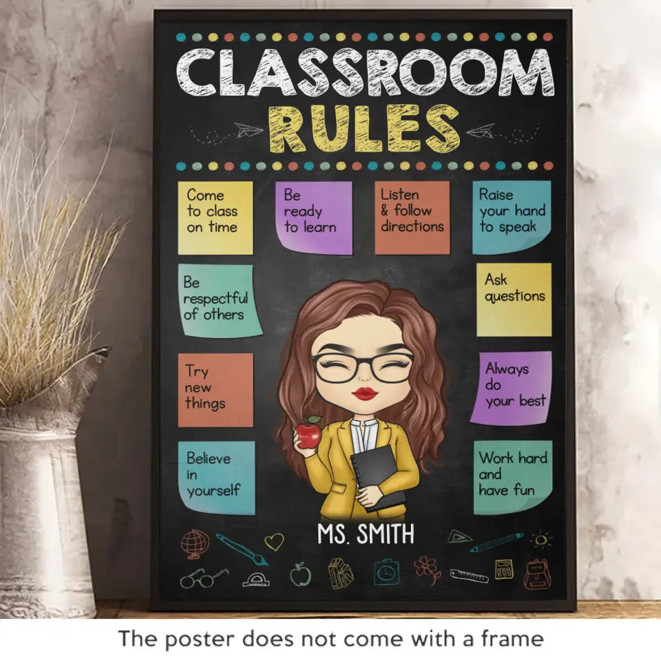 Travaillez dur et amusez-vous - Affiche verticale personnalisée pour enseignant - Cadeau pour enseignant
