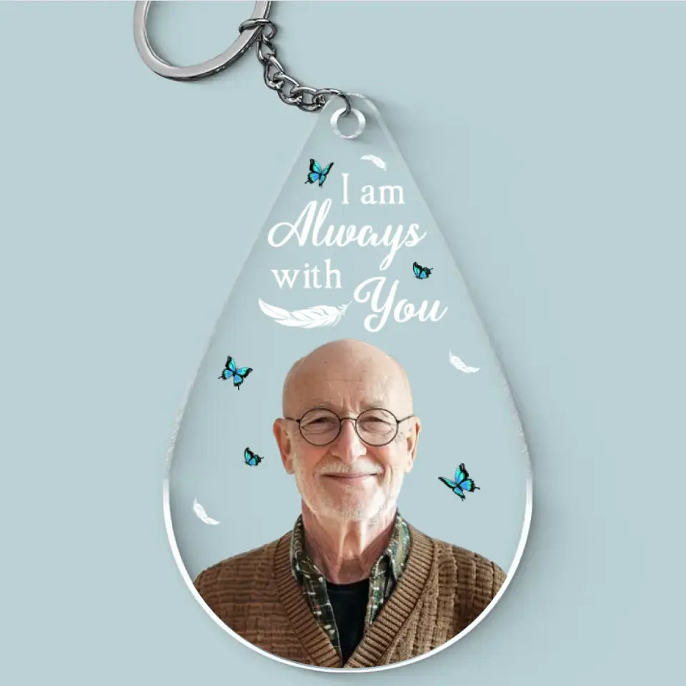 Porte-clés photo personnalisé en acrylique représentant un ange d'en haut, veille sur moi avec amour ! Cadeau de condoléances pour les membres de la famille