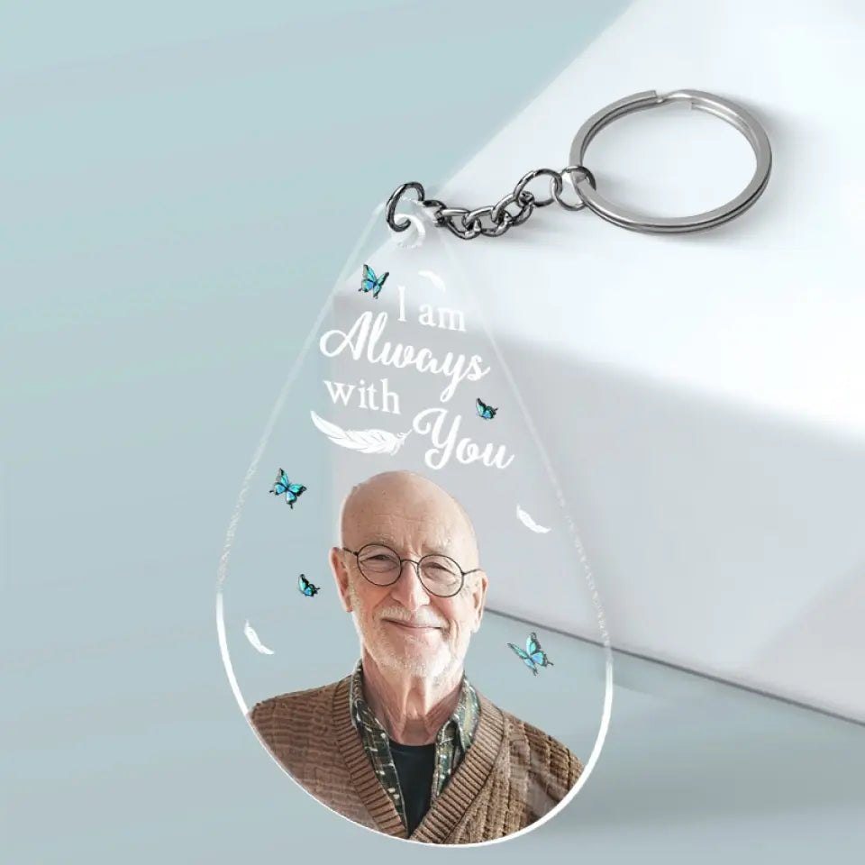 Porte-clés photo personnalisé en acrylique représentant un ange d'en haut, veille sur moi avec amour ! Cadeau de condoléances pour les membres de la famille