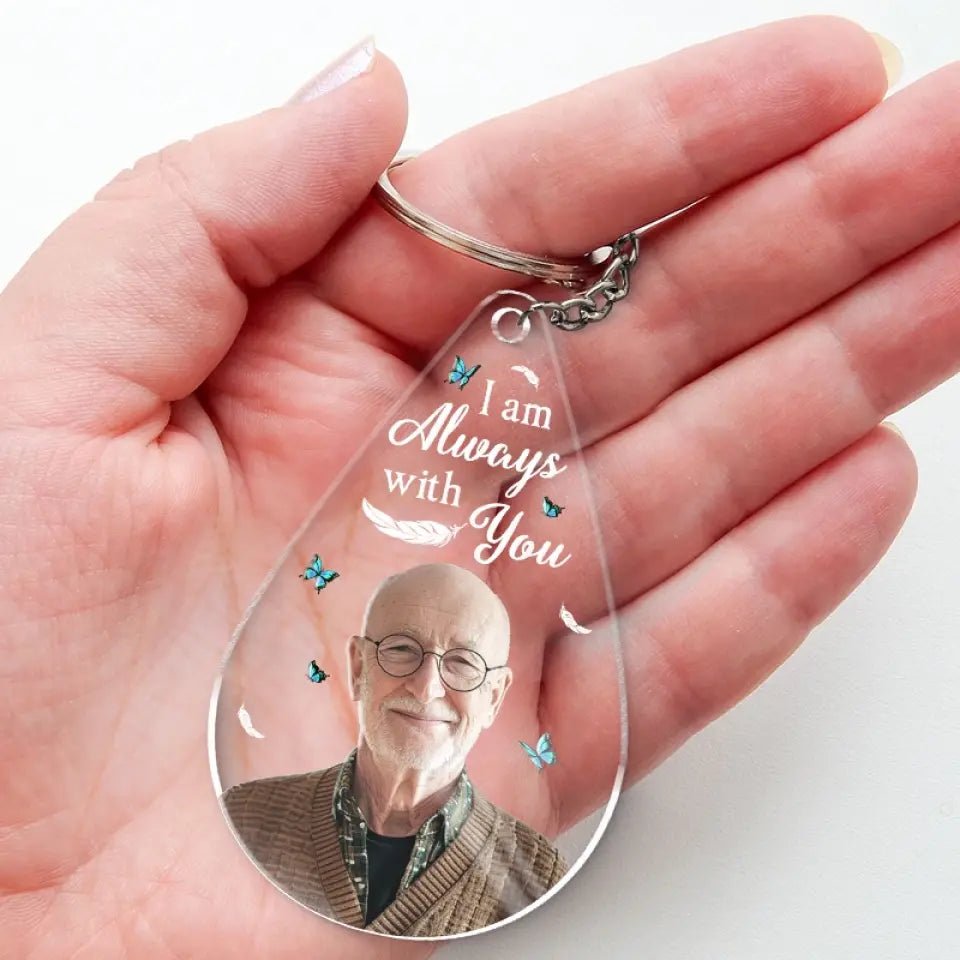 Porte-clés photo personnalisé en acrylique représentant un ange d'en haut, veille sur moi avec amour ! Cadeau de condoléances pour les membres de la famille