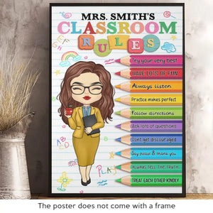 Restez calme et suivez les règles - Affiche verticale personnalisée pour enseignant - Cadeau pour enseignant