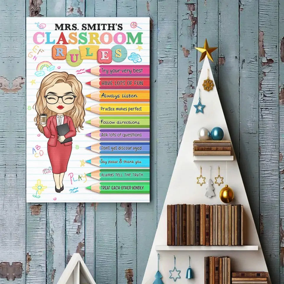 Restez calme et suivez les règles - Affiche verticale personnalisée pour enseignant - Cadeau pour enseignant