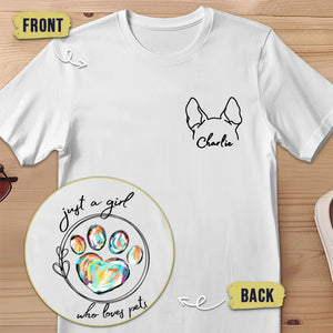 Juste une fille qui aime les animaux - T-shirt unisexe personnalisé imprimé devant et derrière pour chien et chat - Cadeau pour les propriétaires et les amoureux des animaux