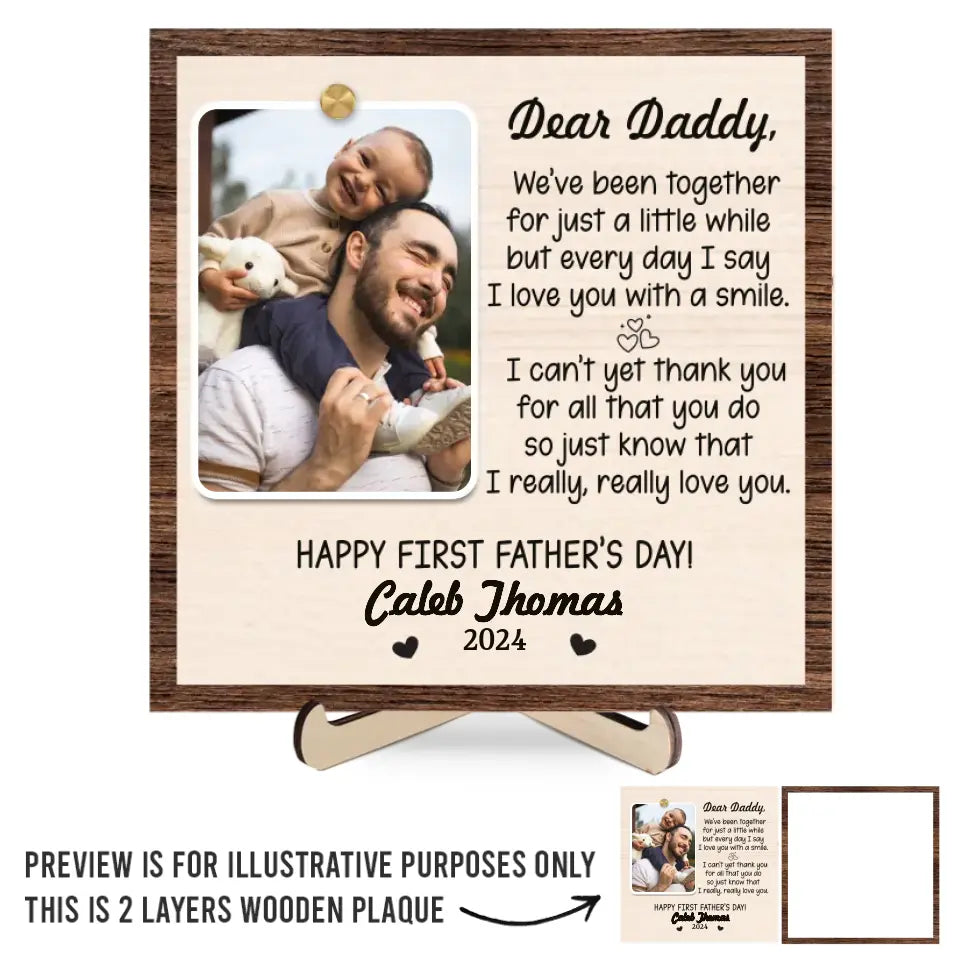 Custom Photo I'm So Blessed To Have A Dad Like You - Family Personalized Custom 2-Layered Wooden Plaque With Stand - Gift For Dad