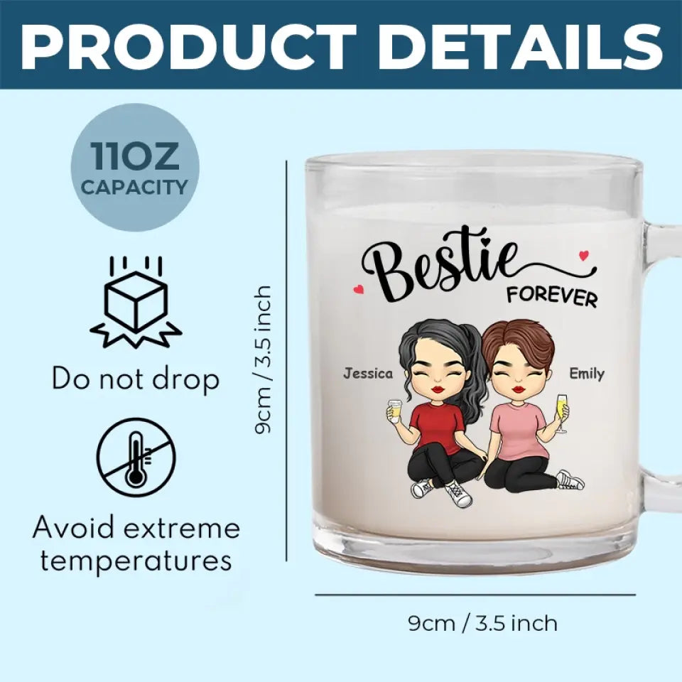 Tasse en verre personnalisée « Friends Forever » – Cadeau pour les meilleures amies, les meilleures amies et les sœurs