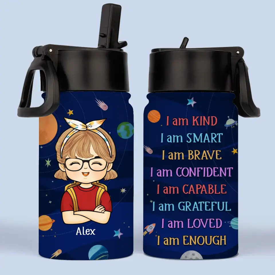 Je suis assez - Bouteille d'eau personnalisée pour enfant - Cadeau de rentrée scolaire pour enfant et petit-enfant