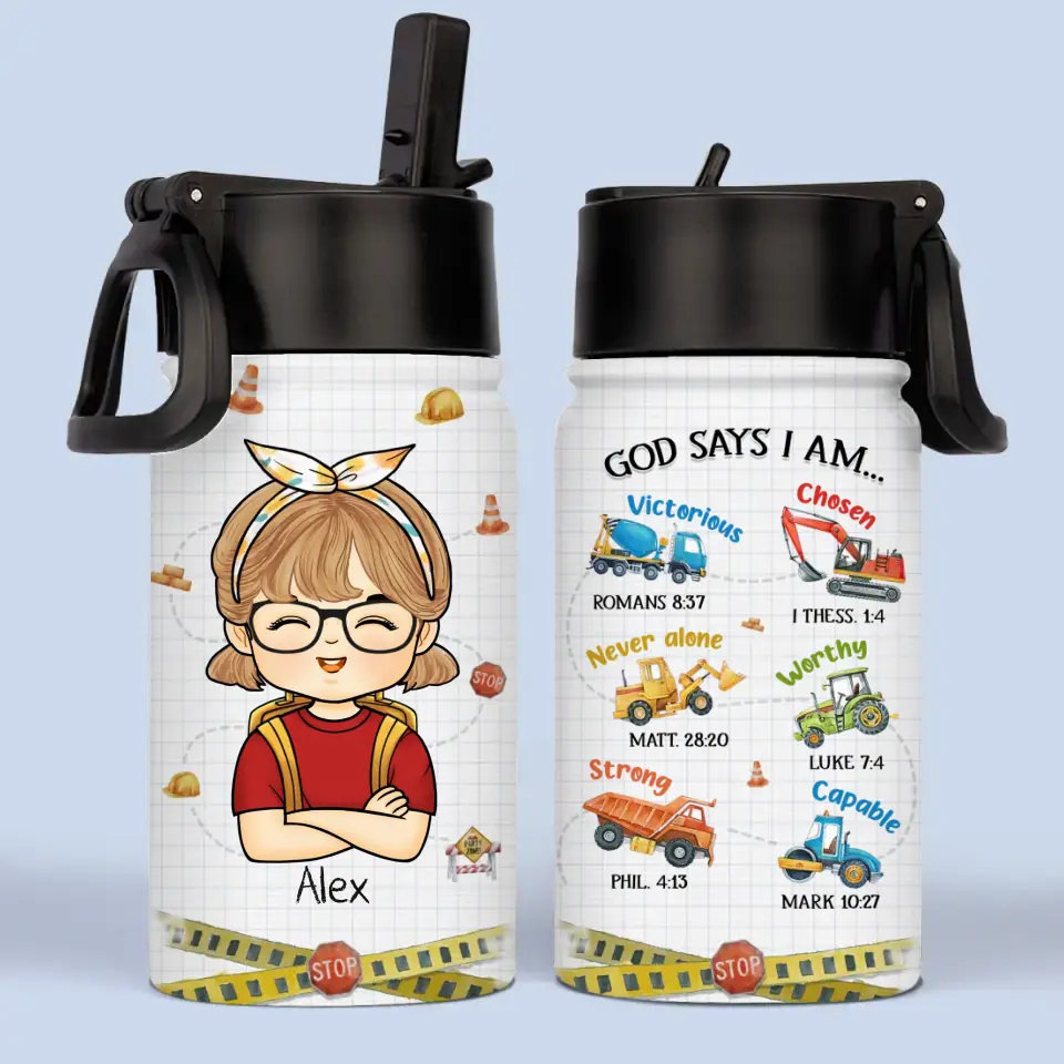 Dieu dit que je suis - Bouteille d'eau personnalisée pour enfant - Cadeau de rentrée scolaire pour enfant et petit-enfant