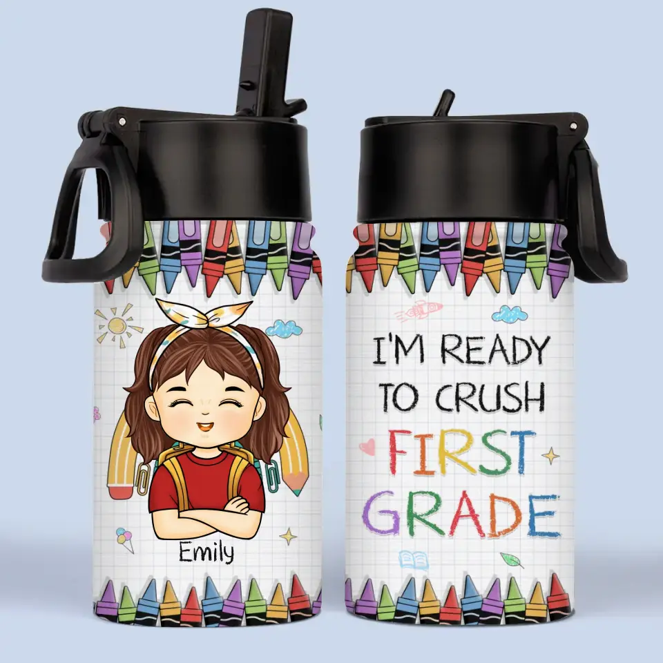 Je suis prêt à écraser la deuxième année - Bouteille d'eau personnalisée pour enfant - Cadeau de rentrée scolaire pour enfant, petit-enfant
