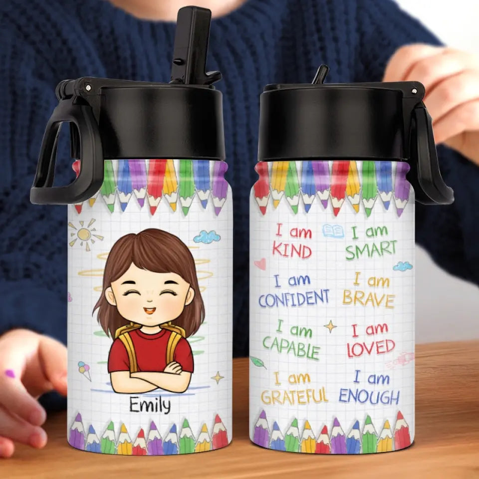 Je suis de retour - Bouteille d'eau personnalisée pour enfant - Cadeau de rentrée scolaire pour enfant, petit-enfant
