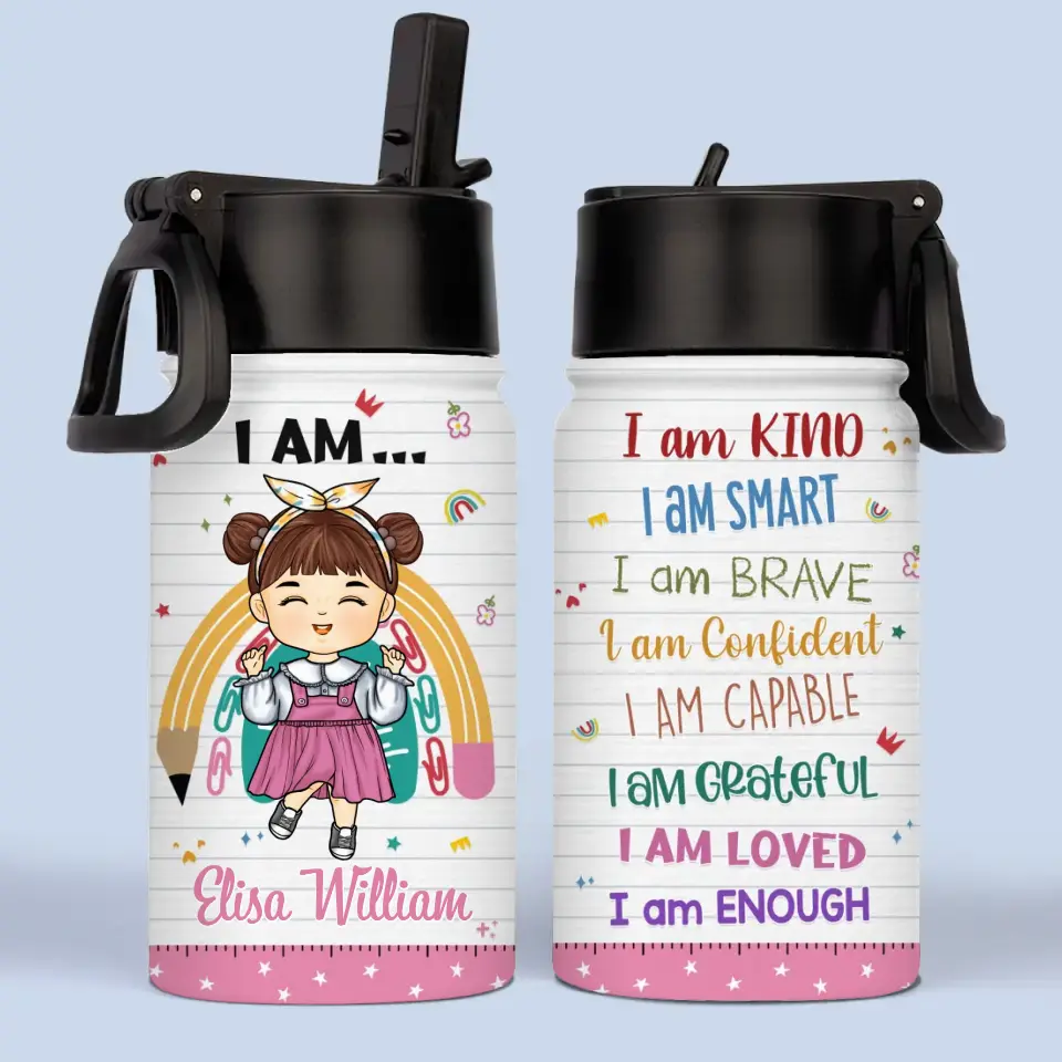 Dieu dit que je suis suffisant - Bouteille d'eau personnalisée pour enfant - Cadeau de rentrée scolaire pour enfant et petit-enfant