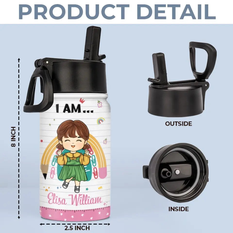 Dieu dit que je suis suffisant - Bouteille d'eau personnalisée pour enfant - Cadeau de rentrée scolaire pour enfant et petit-enfant