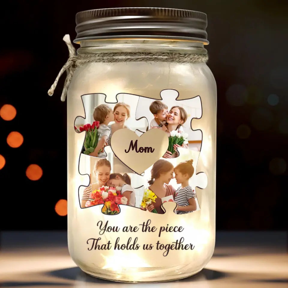 Photo personnalisée « Tenez-nous ensemble » - Lampe de pot Mason personnalisée pour la famille - Fête des Mères, cadeau pour grand-mère