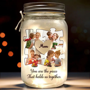 Photo personnalisée « Tenez-nous ensemble » - Lampe de pot Mason personnalisée pour la famille - Fête des Mères, cadeau pour grand-mère