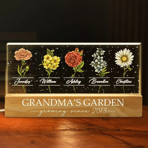 Un jardin d'amour pousse dans le cœur d'une grand-mère - Veilleuse LED 3D personnalisée en acrylique avec lettres - Cadeau pour maman et grand-mère