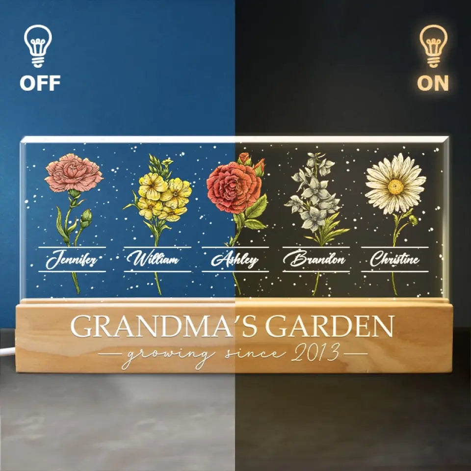 Un jardin d'amour pousse dans le cœur d'une grand-mère - Veilleuse LED 3D personnalisée en acrylique avec lettres - Cadeau pour maman et grand-mère