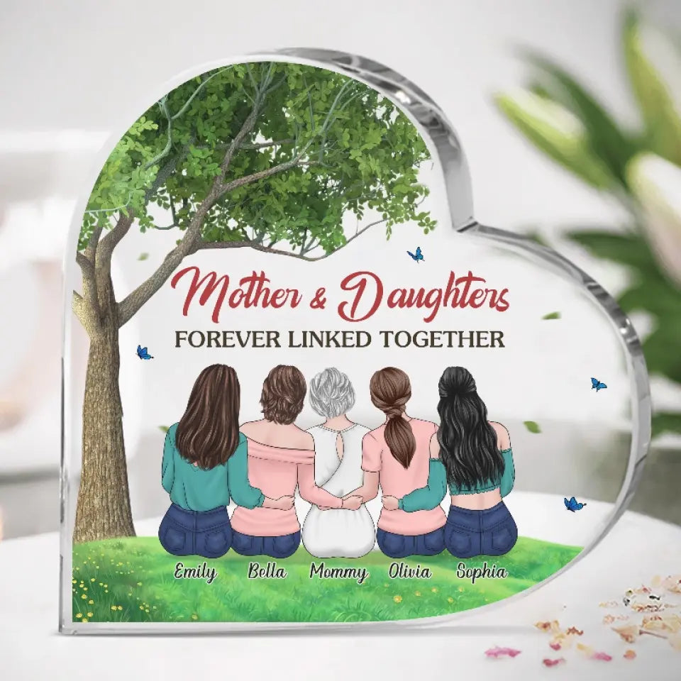 Nous sommes liés à jamais - Plaque acrylique personnalisée en forme de cœur pour la famille - Cadeau pour maman et fille