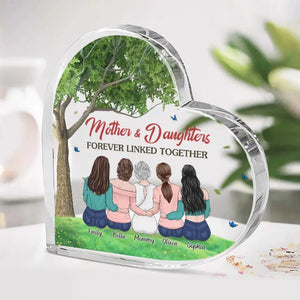 Nous sommes liés à jamais - Plaque acrylique personnalisée en forme de cœur pour la famille - Cadeau pour maman et fille