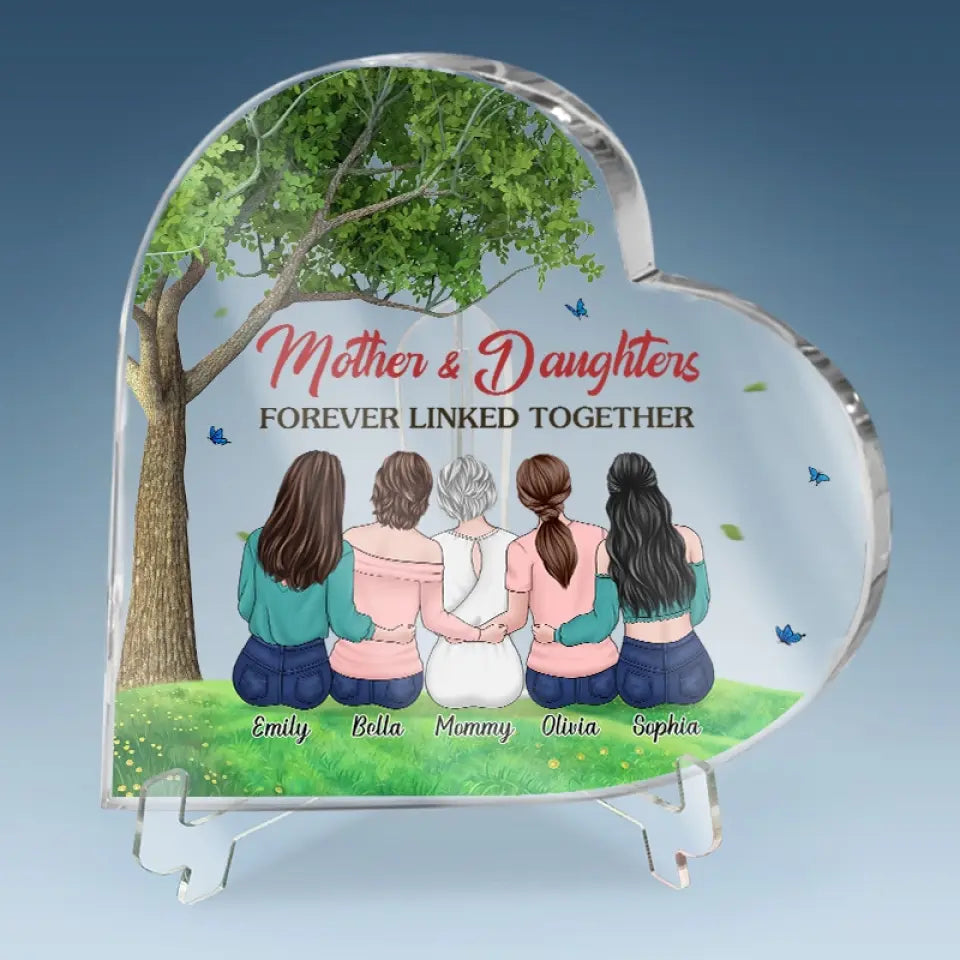 Nous sommes liés à jamais - Plaque acrylique personnalisée en forme de cœur pour la famille - Cadeau pour maman et fille