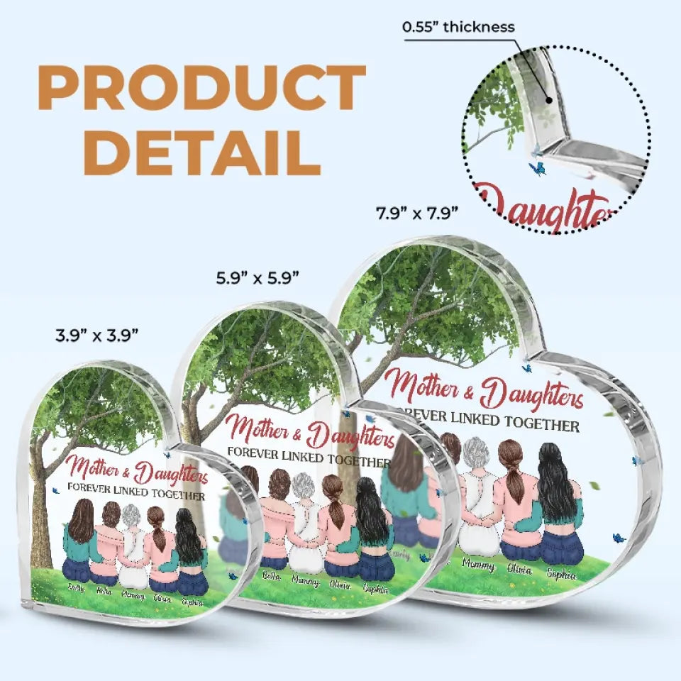 Nous sommes liés à jamais - Plaque acrylique personnalisée en forme de cœur pour la famille - Cadeau pour maman et fille