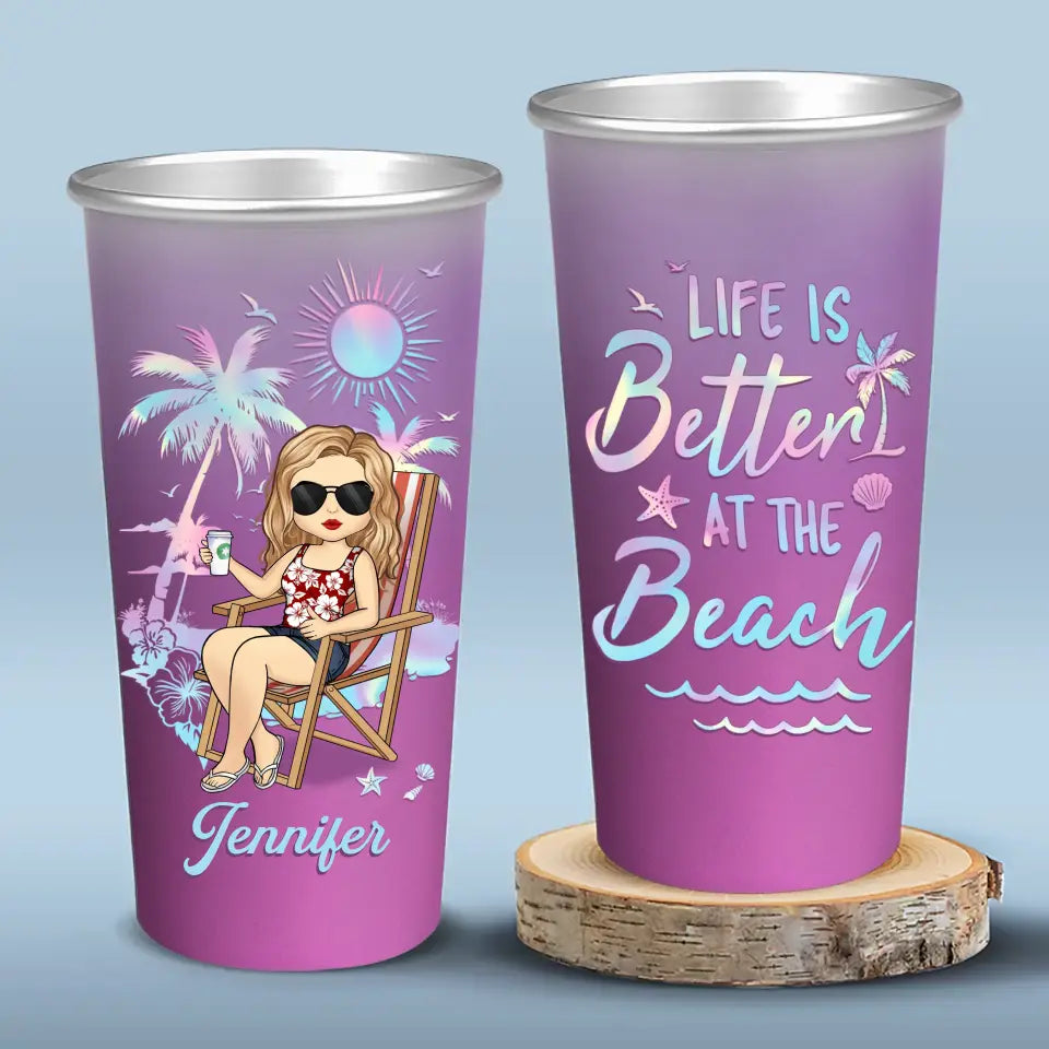 La vie est meilleure à la plage - Tasse personnalisée en aluminium changeant de couleur - Cadeau pour vous-même, vos meilleures amies, vos meilleures amies, vos sœurs