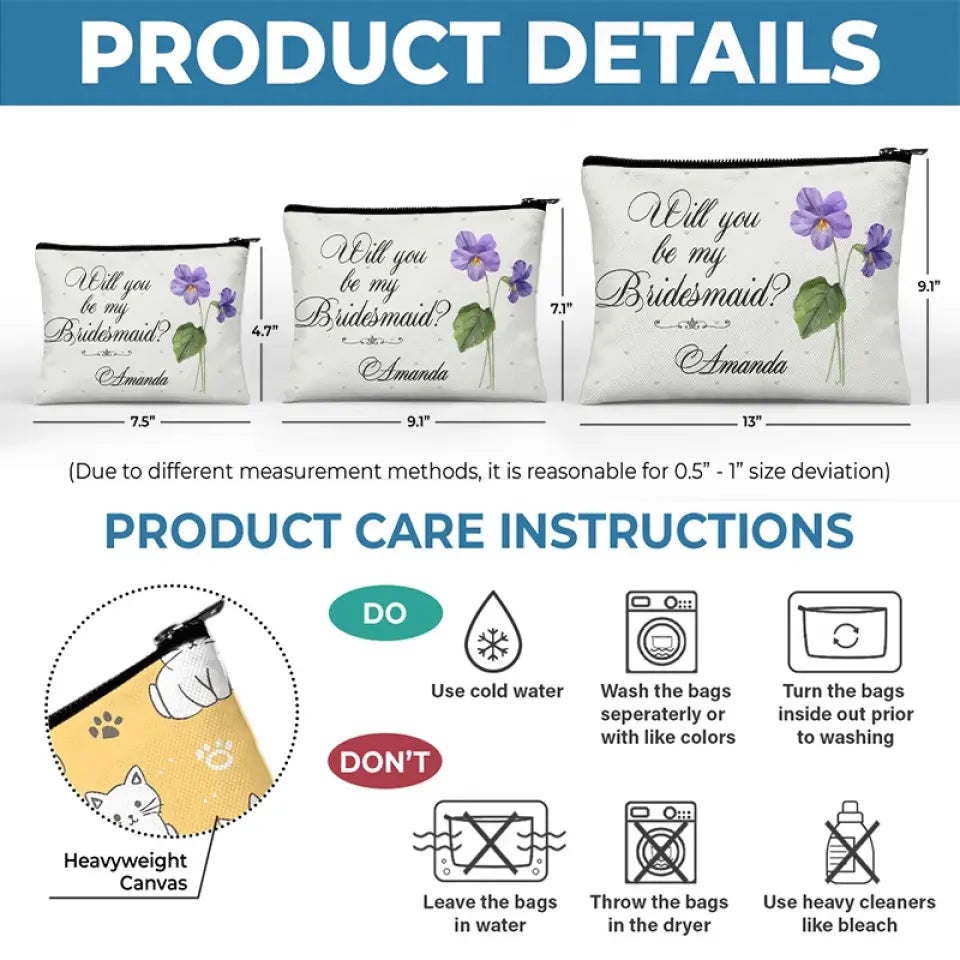 Trousse de maquillage personnalisée pour meilleure amie, côte à côte, aux côtés de la mariée - Cadeau de mariage, cadeau de demoiselle d'honneur pour meilleures amies, meilleures amies, sœurs