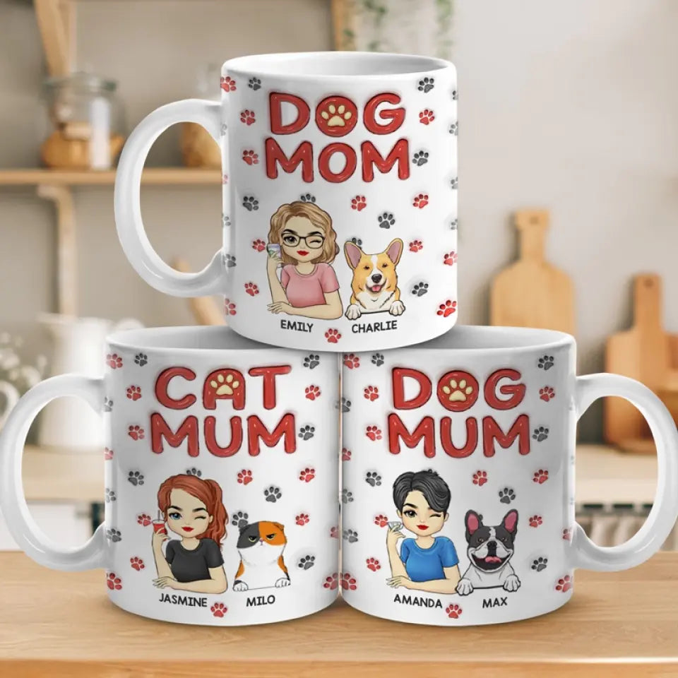 La vie est dure, les animaux la rendent meilleure - Mug personnalisé avec effet gonflé 3D pour chien et chat - Cadeau pour les propriétaires et les amoureux des animaux