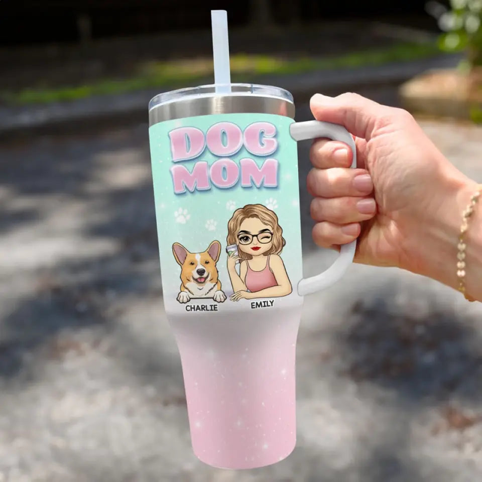 Tout ce que je sais, je l'ai appris des chiens - Gobelet personnalisé en acier inoxydable de 1 134 ml avec poignée - Cadeau pour les propriétaires et les amoureux des animaux