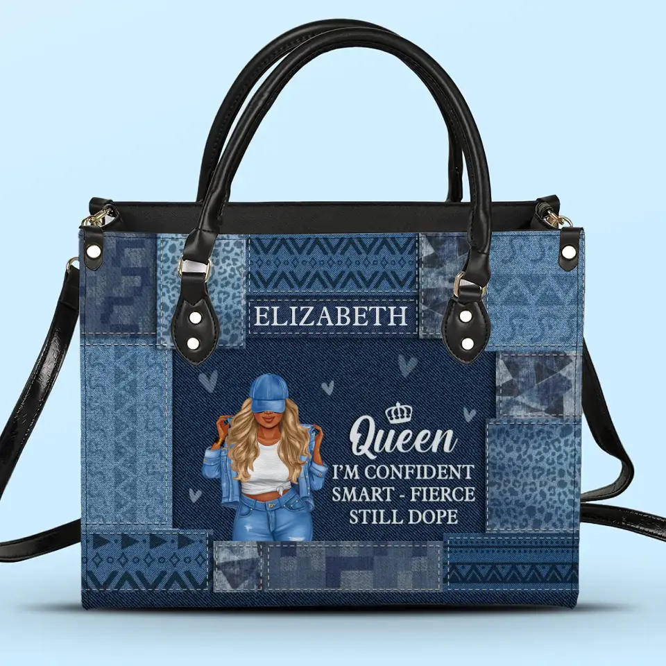 Sac à main en cuir personnalisé « Queen I'm Confident » - Cadeau pour meilleures amies, meilleures amies, sœurs