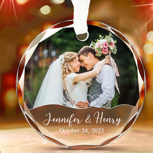 Photo personnalisée Coup de foudre, âmes sœurs pour toujours - Ornement en verre rond personnalisé pour couple - Cadeau pour mari et femme, anniversaire