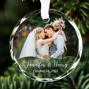 Photo personnalisée Coup de foudre, âmes sœurs pour toujours - Ornement en verre rond personnalisé pour couple - Cadeau pour mari et femme, anniversaire