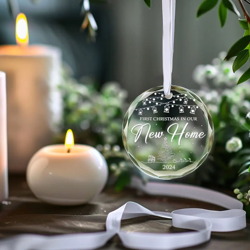 Premier Noël dans notre nouvelle maison - Ornement en verre personnalisé pour couple - Cadeau pour mari et femme, anniversaire, premier Noël