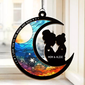 Je t'aime jusqu'à la lune et retour - Attrape-soleil personnalisé à suspendre pour fenêtre - Cadeau pour maman, fils, fille