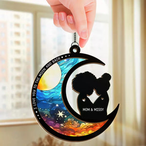 Je t'aime jusqu'à la lune et retour - Attrape-soleil personnalisé à suspendre pour fenêtre - Cadeau pour maman, fils, fille