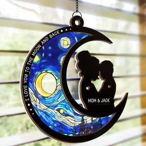 Je t'aime jusqu'à la lune et retour - Attrape-soleil personnalisé à suspendre pour fenêtre - Cadeau pour maman, fils, fille