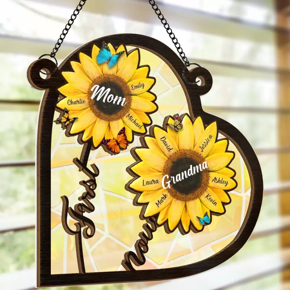 D'abord maman, maintenant grand-mère - Attrape-soleil personnalisé à suspendre à la fenêtre - Cadeau pour maman et grand-mère