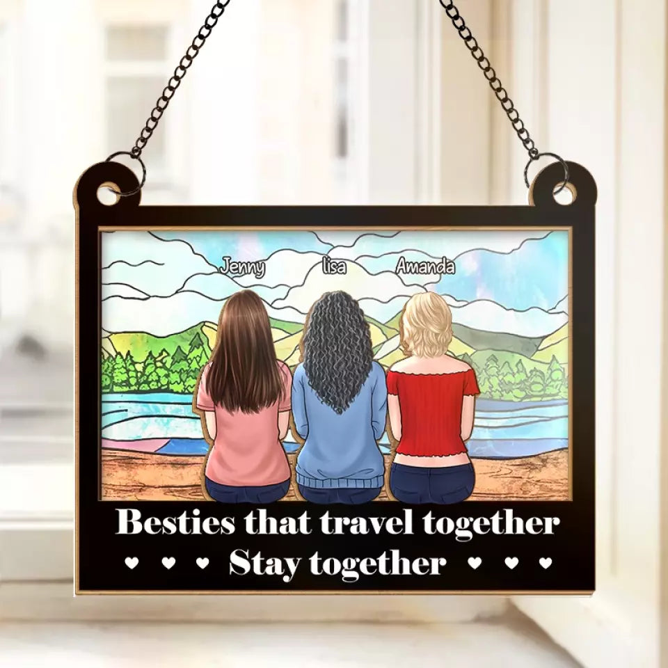 Les meilleures amies voyagent ensemble - Attrape-soleil personnalisé à suspendre à la fenêtre - Cadeau pour meilleures amies, meilleures amies, sœurs