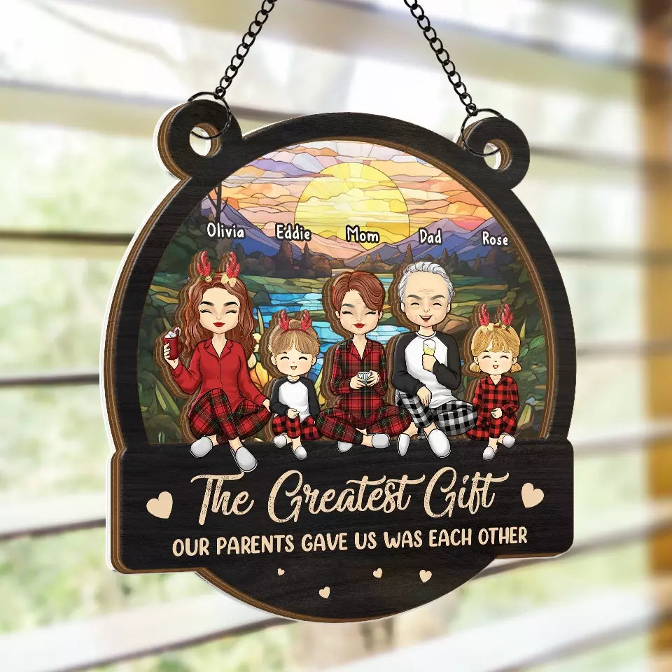 La magie de Noël, c'est la famille ! Attrape-soleil personnalisé à suspendre à la fenêtre ! Cadeau de Noël pour les membres de la famille