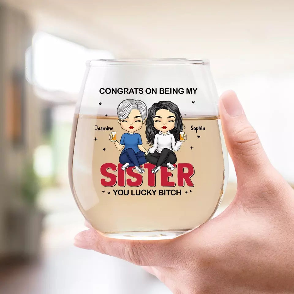 Félicitations pour être devenue ma sœur - Verre à vin personnalisé Bestie - Cadeau pour meilleures amies, meilleures amies, sœurs