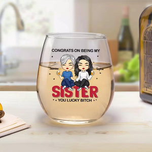 Félicitations pour être devenue ma sœur - Verre à vin personnalisé Bestie - Cadeau pour meilleures amies, meilleures amies, sœurs