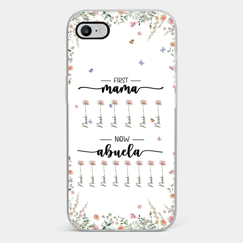Première maman, maintenant grand-mère - Coque de téléphone transparente personnalisée pour la famille - Cadeau pour maman et grand-mère