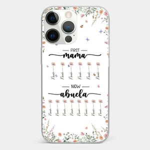 Première maman, maintenant grand-mère - Coque de téléphone transparente personnalisée pour la famille - Cadeau pour maman et grand-mère