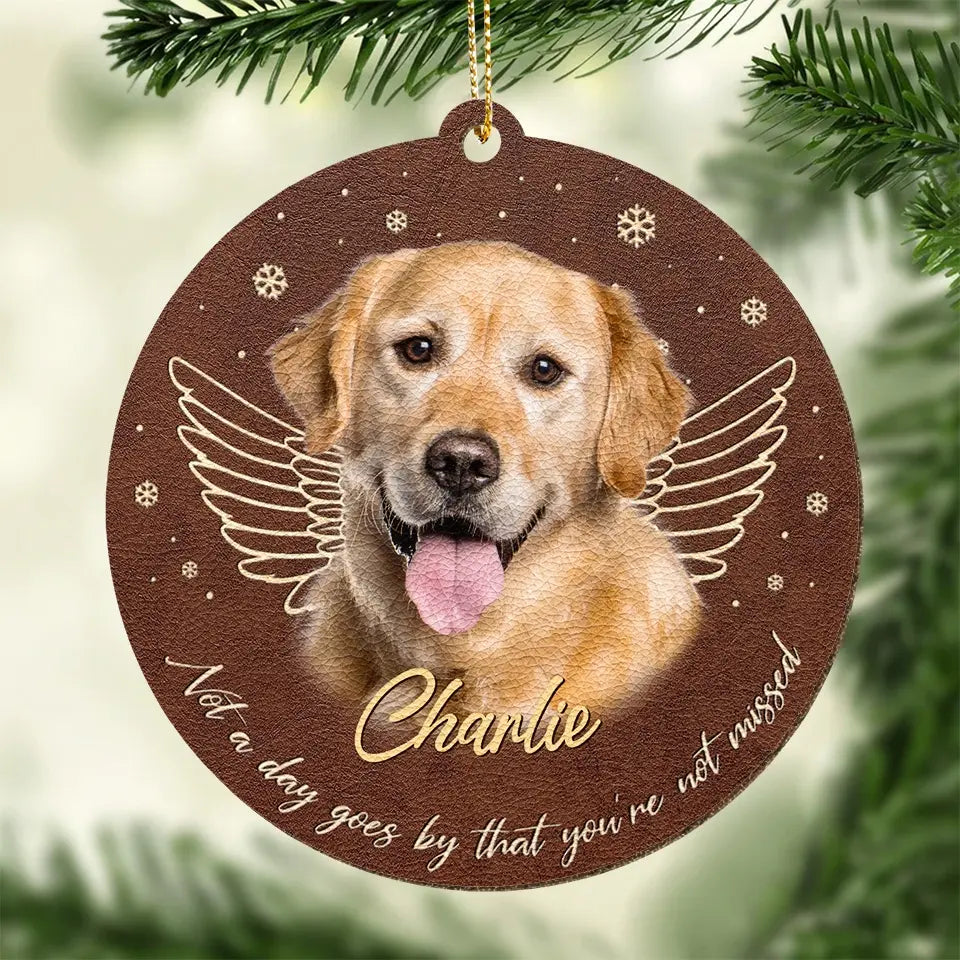 Photo personnalisée « Tu me manques à chaque battement de cœur » - Ornement commémoratif en cuir personnalisé - Cadeau de Noël, cadeau de condoléances pour les propriétaires d'animaux et les amoureux des animaux