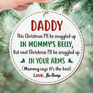 Ce Noël, je serai blotti dans le ventre de maman - Ornement en cuir personnalisé pour la famille - Cadeau de Noël pour les membres de la famille, les bébés, les nouveau-nés